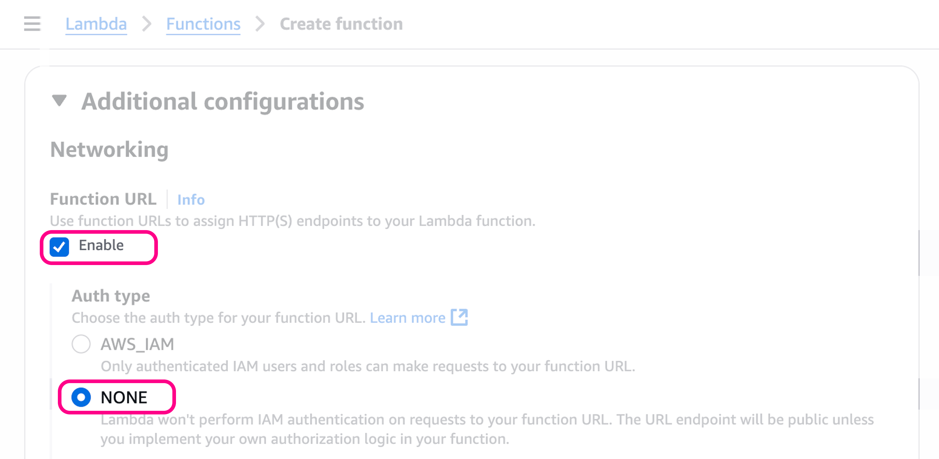 Set the Function URL